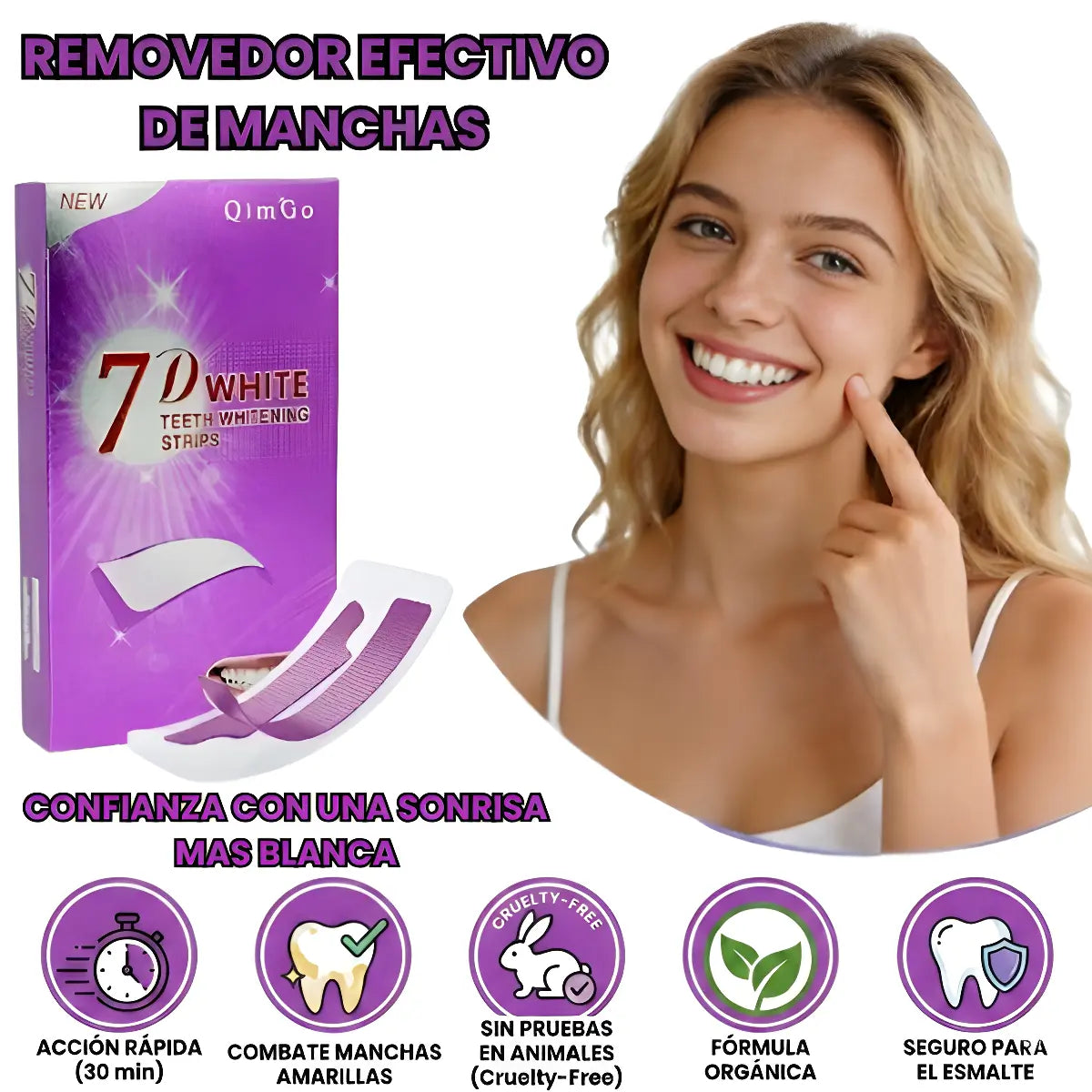 Tiras Blanqueadoras Moradas Dentales